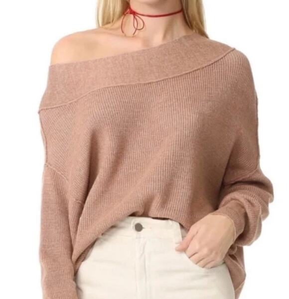Free People Sweaters - Free People Alana Pullover Off Shoulder Sweater Brown SIZE LARGE Oversize Linen